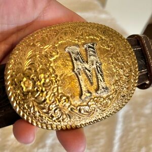 Crumrine 33” Womens Belt Buckle MARY Silver Plate Bronze Western Rodeo Circle Y